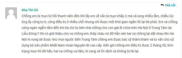 Một số phản hồi khác về liệu trình trị mụn Nhất Nam Hoàn Nguyên Bì trên mạng xã hội