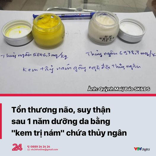 Nhiều chị em bị ngộ độc thủy ngân do dùng sản phẩm trị nám không rõ nguồn gốc (Ảnh: VTV24)