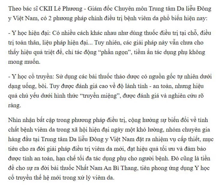 Bác sĩ Lê Phương nhận định các cách điều trị để nghiên cứu và cho ra đời bài thuốc Nhất Nam An Bì Thang