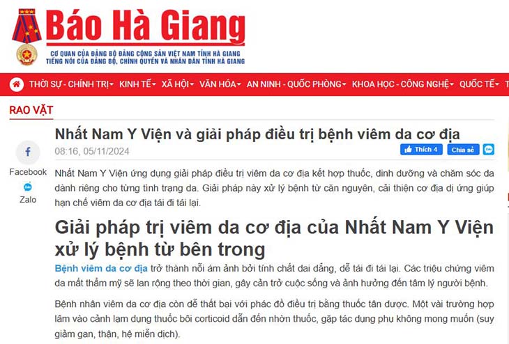 Báo Hà Giang đưa tin giải pháp điều trị viêm da cơ địa của Nhất Nam Y Viện