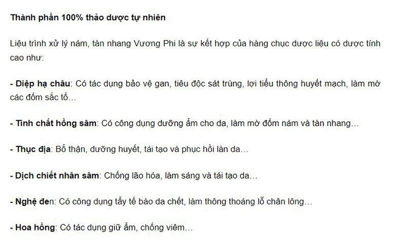 Liệu trình Vương Phi sử dụng 100% thảo dược thiên nhiên