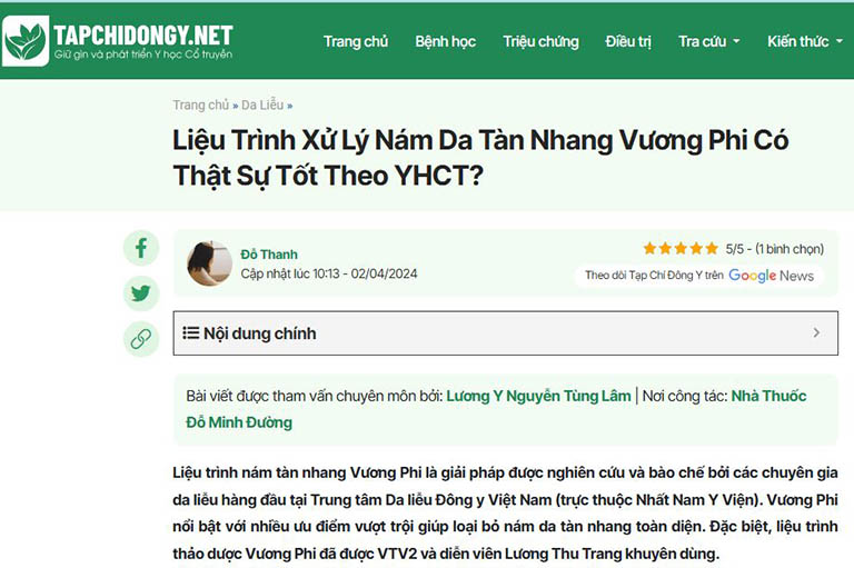 Tạp Chí Đông Y đánh giá về Liệu trình Vương Phi